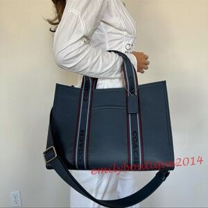 NWT Coach CU997 Smith Tote Pebble Leather & Webbing Denim Blue Crossbody Bag